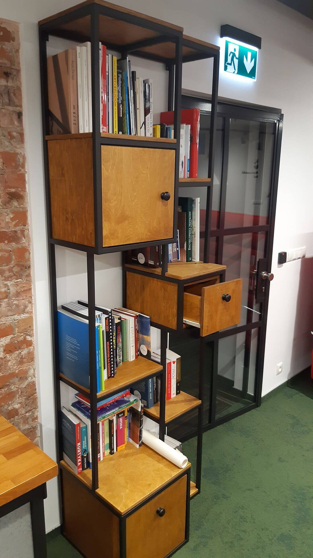 Wooden metal Loft Bookshelf R1 made in industrial style from structural steel and oak plywood