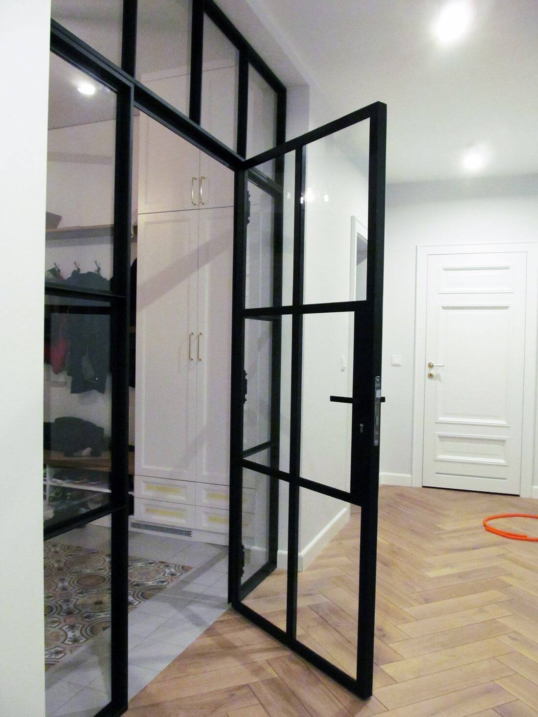 Glass Swing Loft Doors with Loft Walls - view from corridor to open closed door